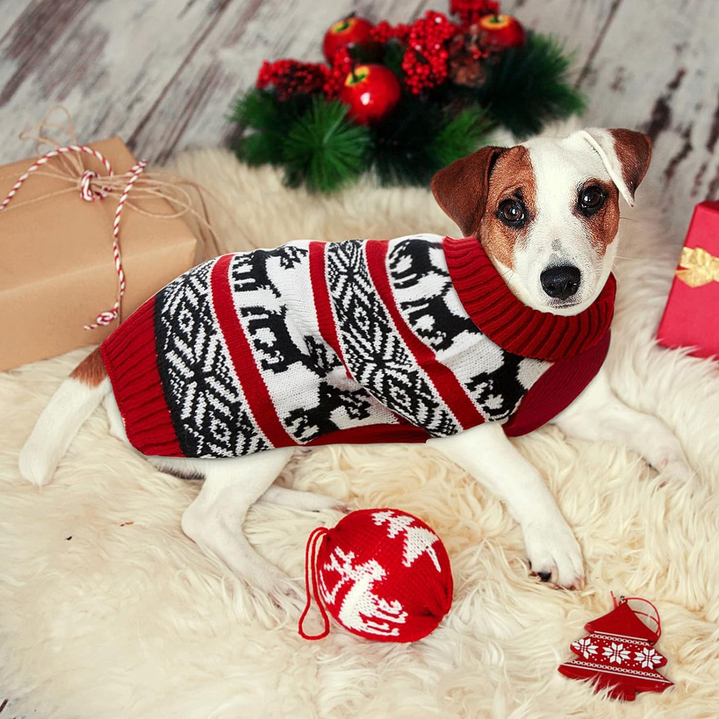 2 Pieces Dog Holiday Reindeer Clothes Christmas Snowflake Dog Sweater Red Dog Clothes Christmas Dog Clothes for Dogs Pets Cats Puppy Christmas New Year (Elk,Medium)