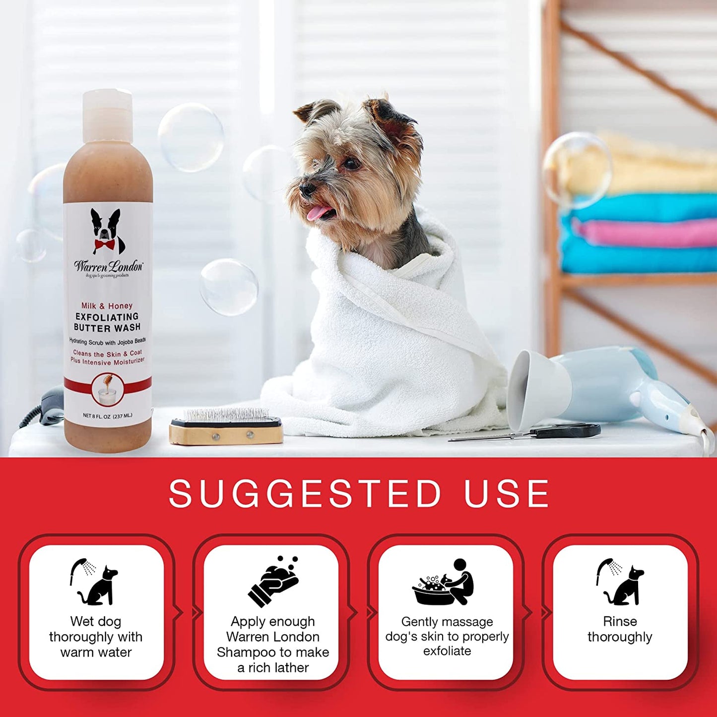 8Oz Butter Combo - Premium Dog Shampoo & Conditioner - Exfoliating Wash with Fragrant Leave in Conditioner - Detangler and Coat Moisturizer - Milk & Honey W/Guava & Mango