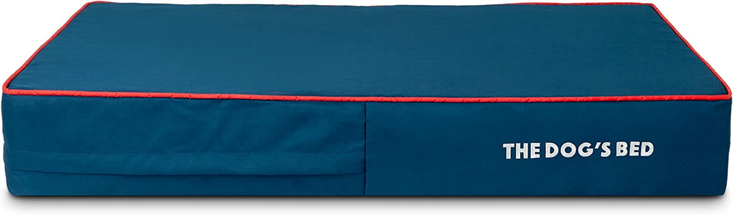 The Dog’S Bed Orthopedic Memory Foam Dog Bed, Large Blue/Red 40X25, Pain Relief for Arthritis, Hip & Elbow Dysplasia, Post Surgery, Lameness, Supportive, Calming, Waterproof Washable Cover