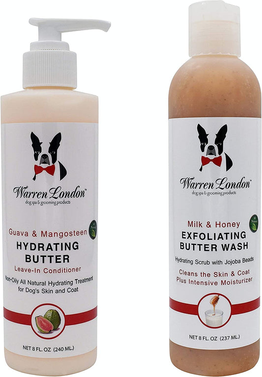 8Oz Butter Combo - Premium Dog Shampoo & Conditioner - Exfoliating Wash with Fragrant Leave in Conditioner - Detangler and Coat Moisturizer - Milk & Honey W/Guava & Mango