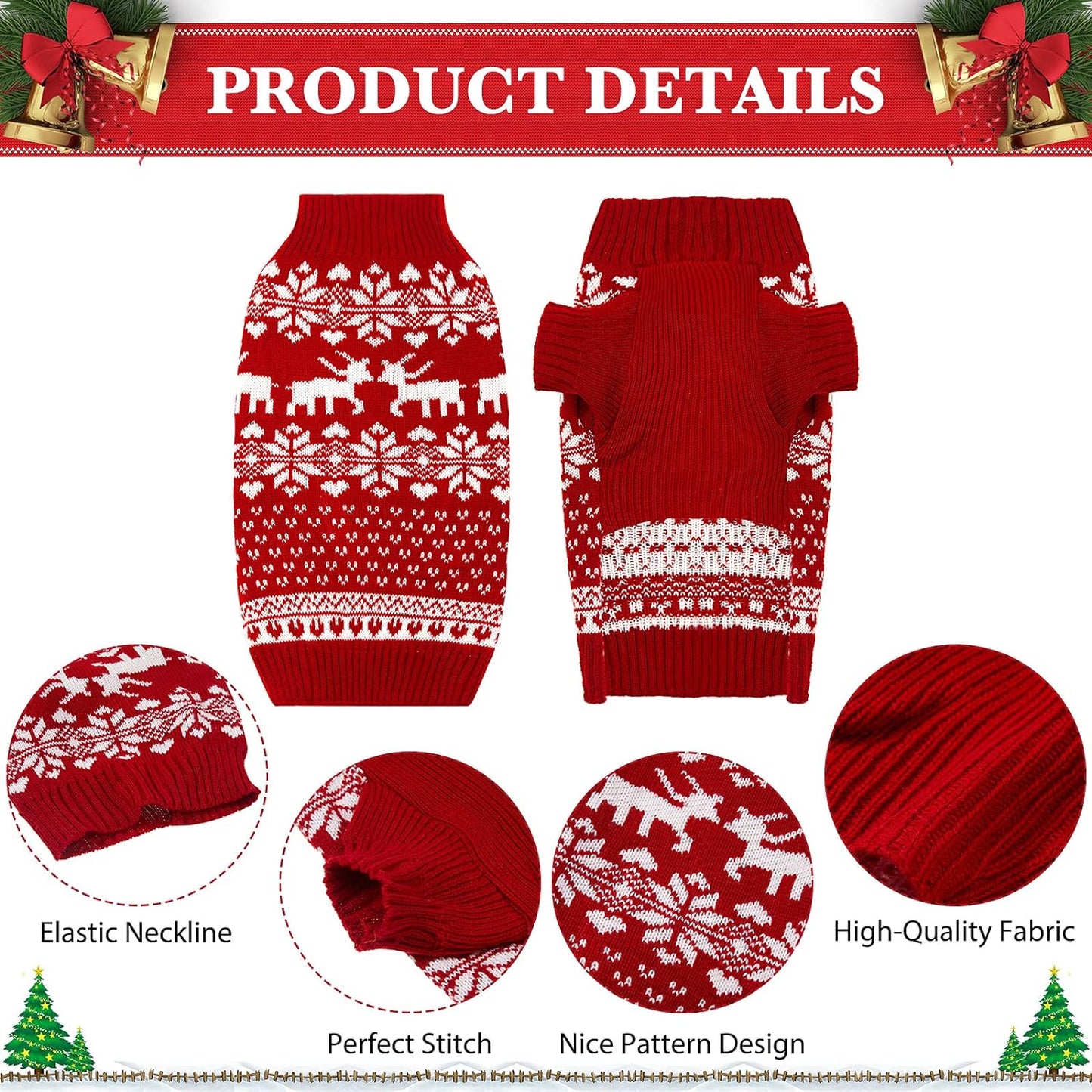 2 Pieces Dog Holiday Reindeer Clothes Christmas Snowflake Dog Sweater Red Dog Clothes Christmas Dog Clothes for Dogs Pets Cats Puppy Christmas New Year (Elk,Medium)
