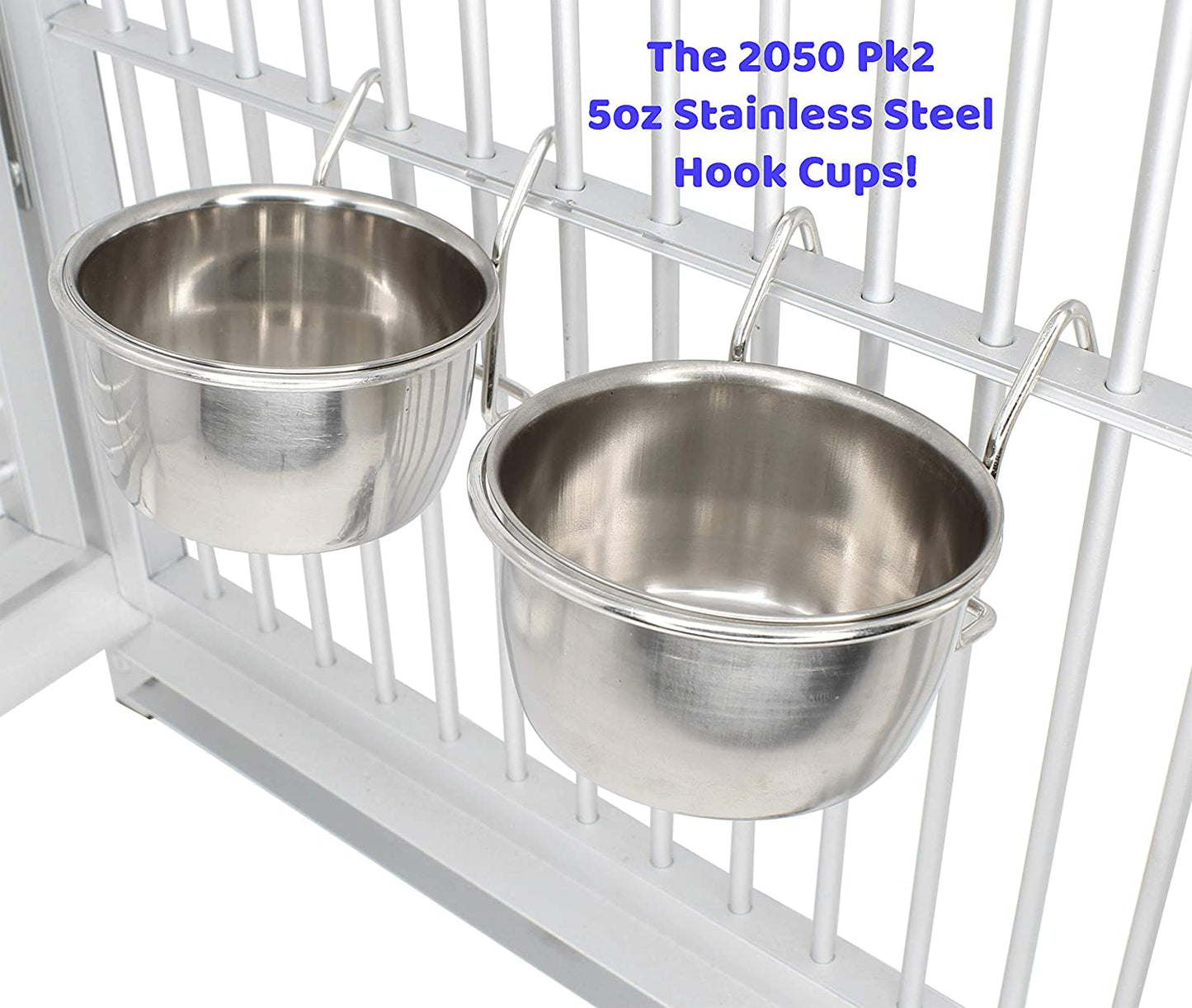 5Oz Stainless Steel Hook Cup 2 pack Durable Sturdy Reflective Liquid Water Budgie Parrot Parrotlet