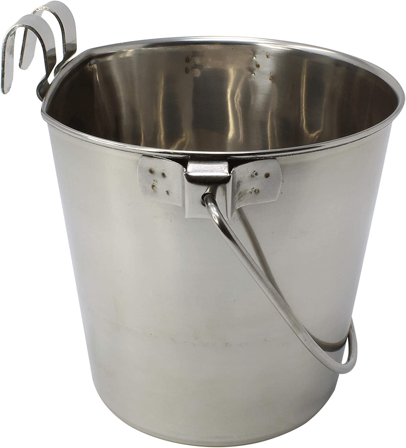 2 Quart Stainless Steel Flat Sided Hook Pail Feed Food Water Liquid Parrot