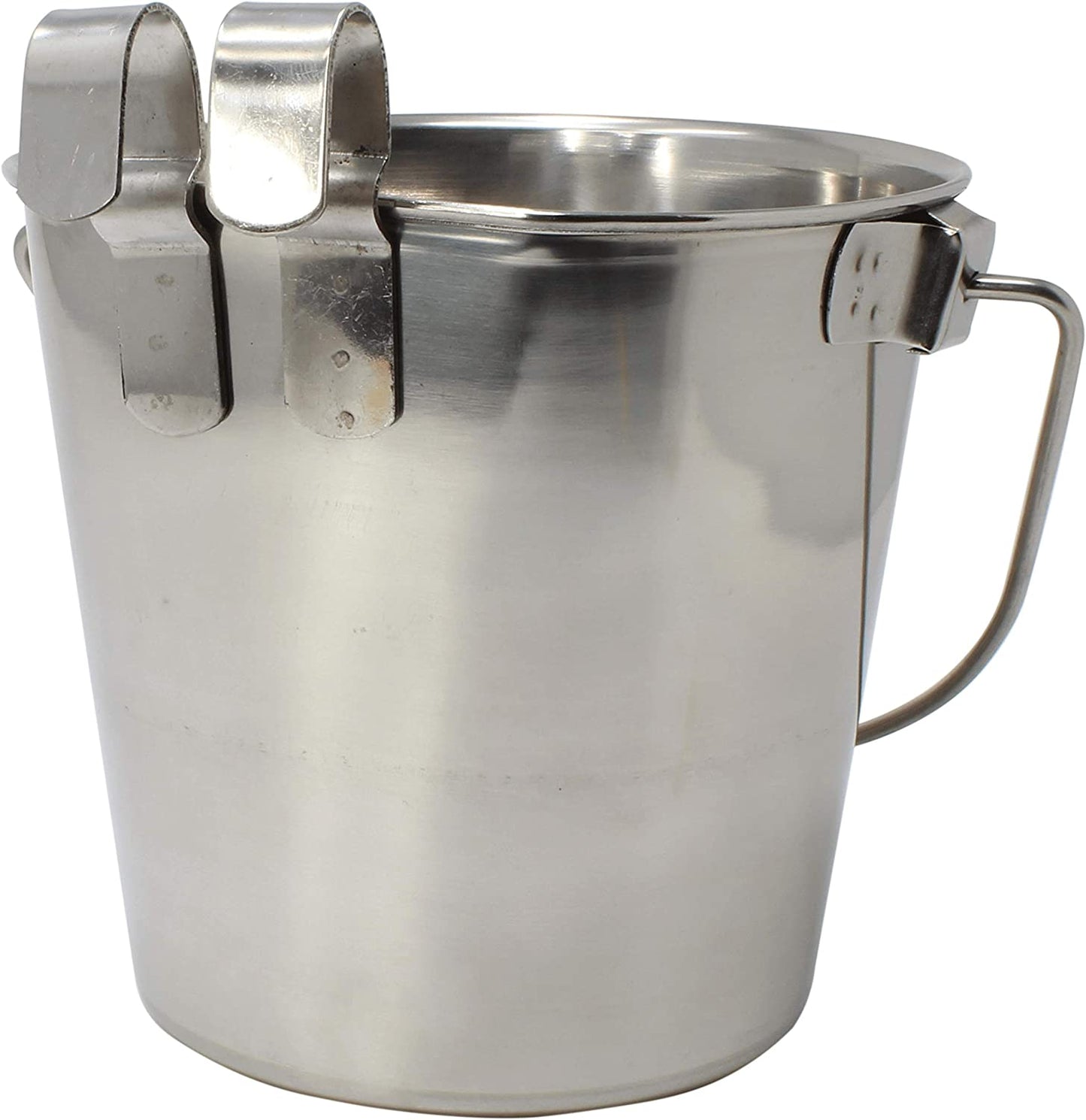 2 Quart Stainless Steel Flat Sided Hook Pail Feed Food Water Liquid Parrot