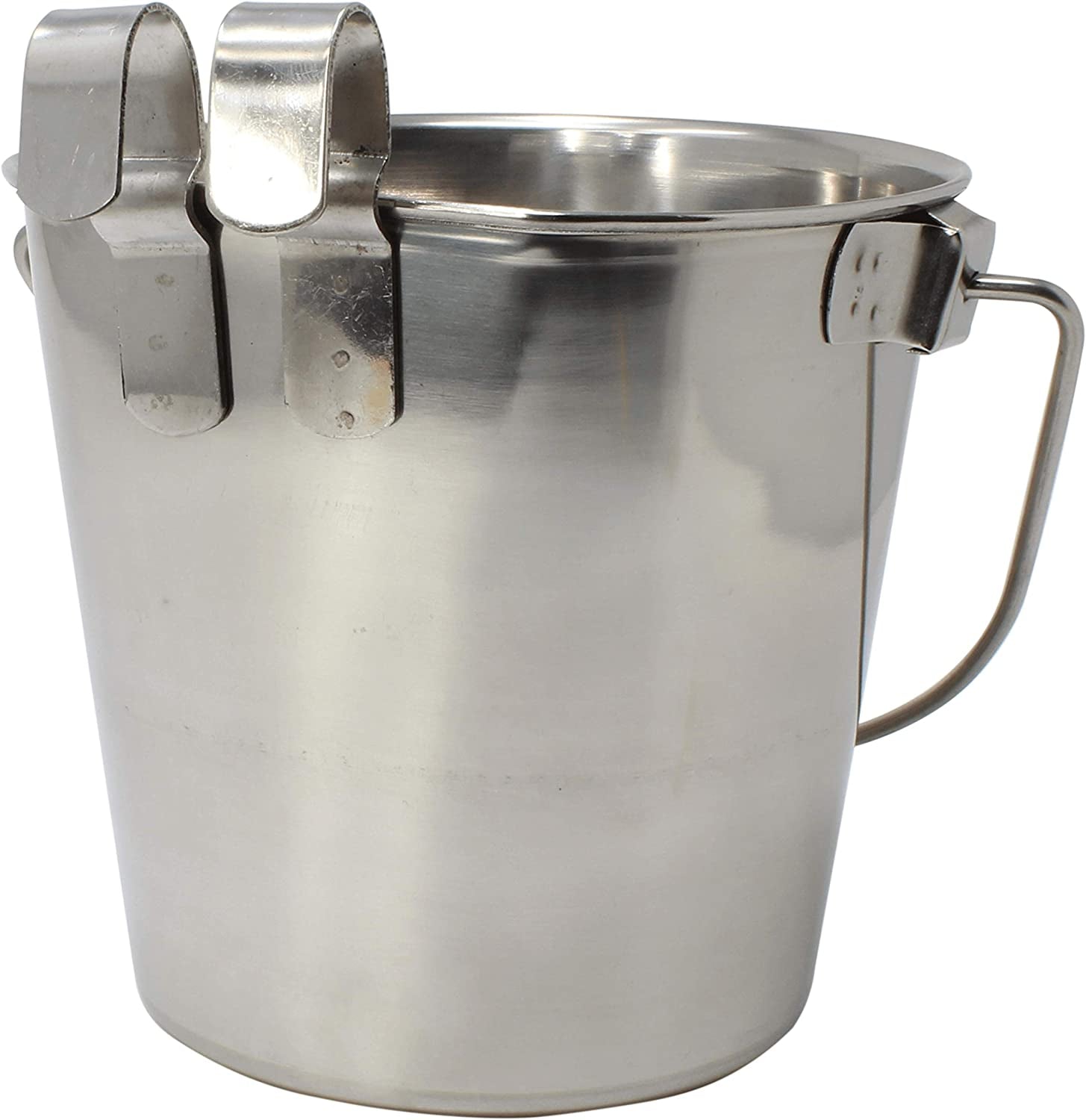 2 Quart Stainless Steel Flat Sided Hook Pail Feed Food Water Liquid Parrot