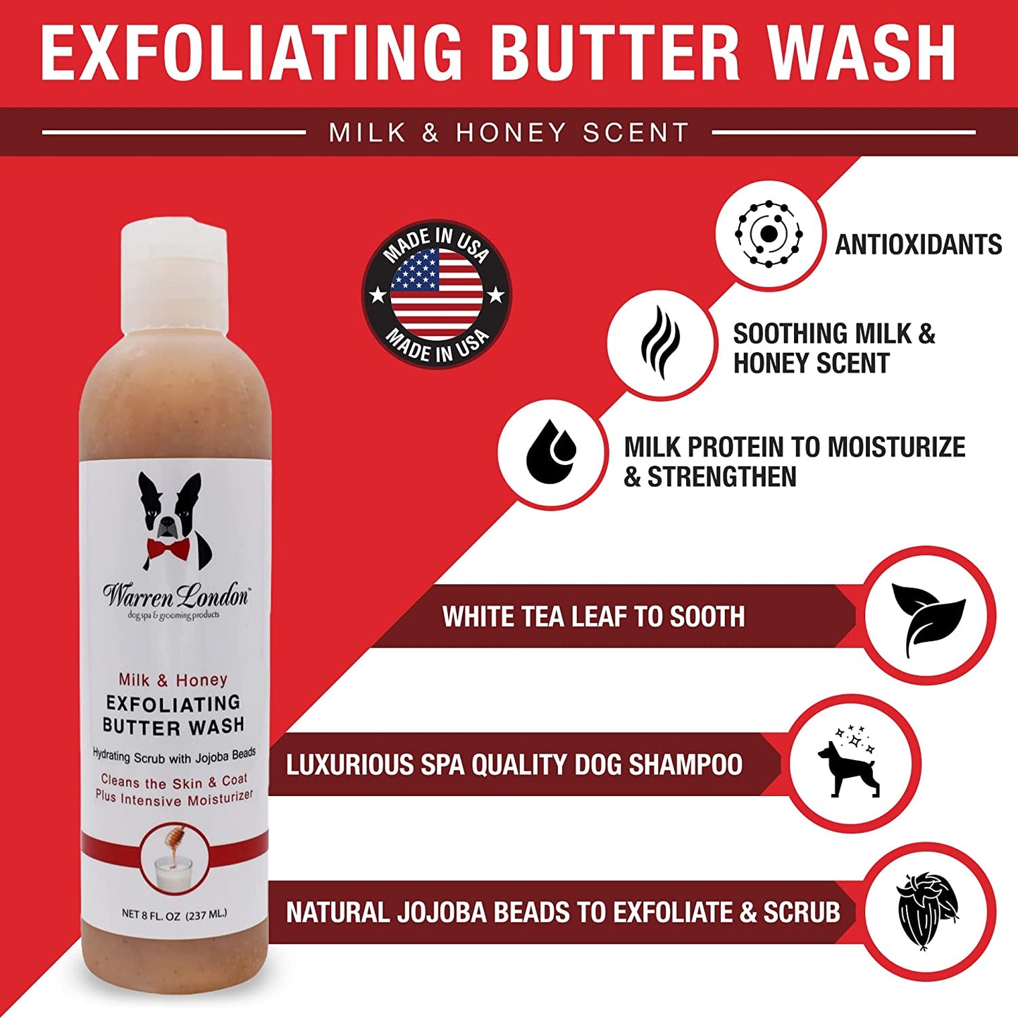 8Oz Butter Combo - Premium Dog Shampoo & Conditioner - Exfoliating Wash with Fragrant Leave in Conditioner - Detangler and Coat Moisturizer - Milk & Honey W/Guava & Mango