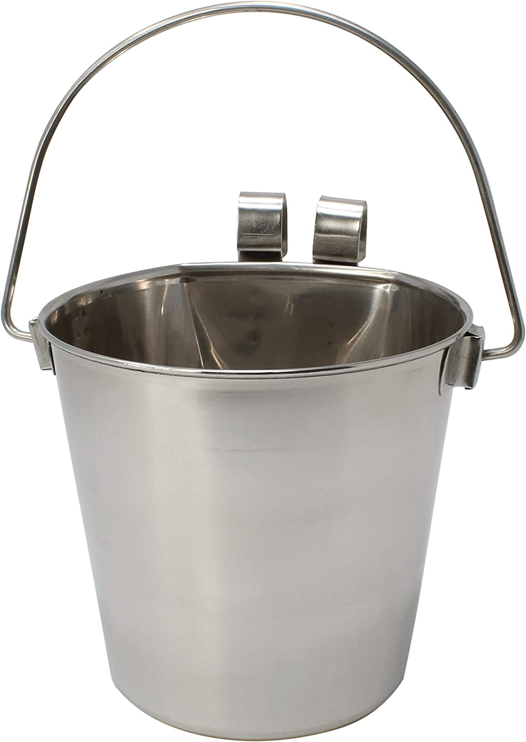 2 Quart Stainless Steel Flat Sided Hook Pail Feed Food Water Liquid Parrot