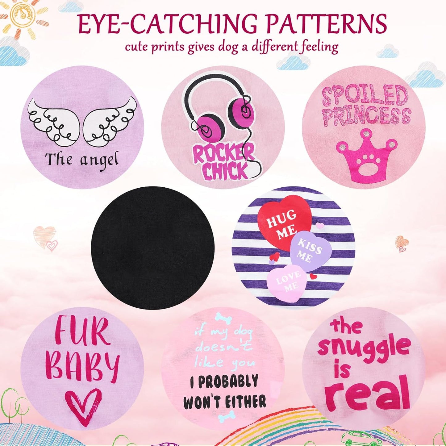 Soft Printed Pet Shirts, Pullover, Cute T Shirts, Sweatshirts, Outfits, Valentine'S Day Puppy Girl Clothes for Small Dog, Cats (Vivid Pattern,Size M), 8 Pieces