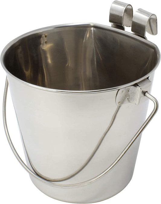 2 Quart Stainless Steel Flat Sided Hook Pail Feed Food Water Liquid Parrot