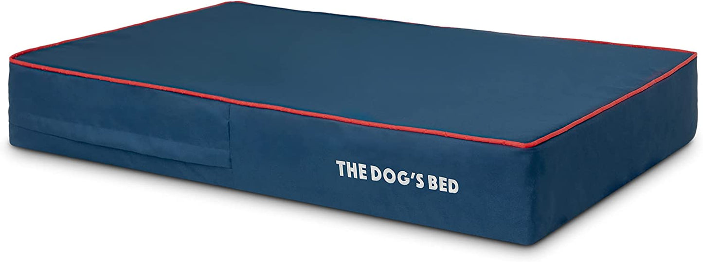 The Dog’S Bed Orthopedic Memory Foam Dog Bed, Large Blue/Red 40X25, Pain Relief for Arthritis, Hip & Elbow Dysplasia, Post Surgery, Lameness, Supportive, Calming, Waterproof Washable Cover
