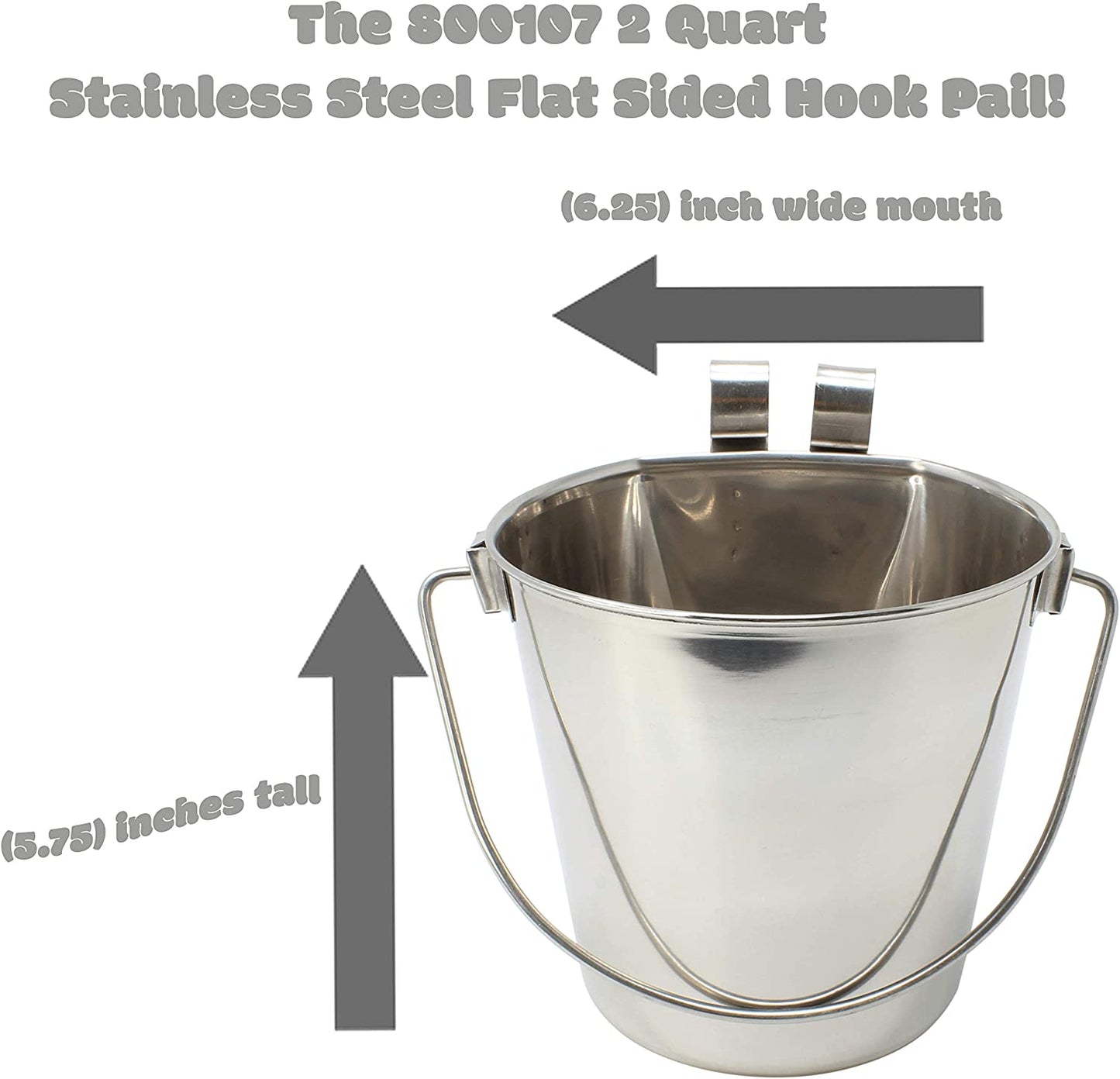 2 Quart Stainless Steel Flat Sided Hook Pail Feed Food Water Liquid Parrot