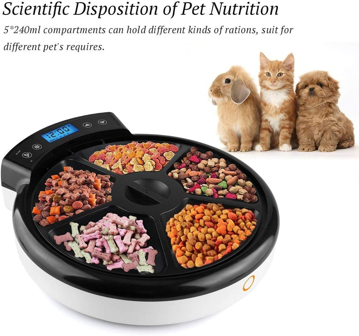 5-Meals Automatic Cat Feeder Auto Pet Feeder with Digital Timer Dry Wet Food Dispenser Voice Recorder & Speaker for Cat and Small Dog by Caninestar