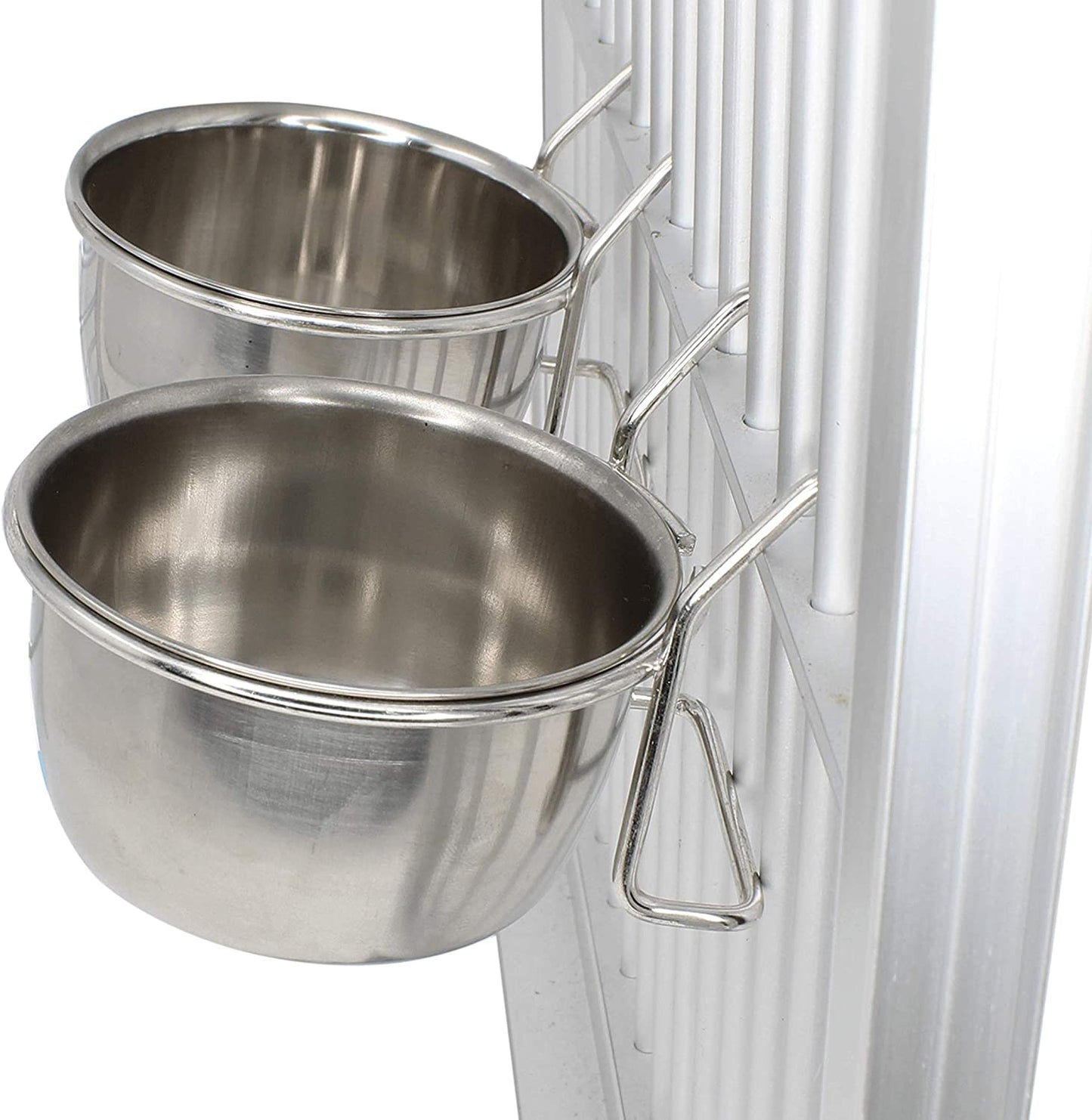 5Oz Stainless Steel Hook Cup 2 pack Durable Sturdy Reflective Liquid Water Budgie Parrot Parrotlet