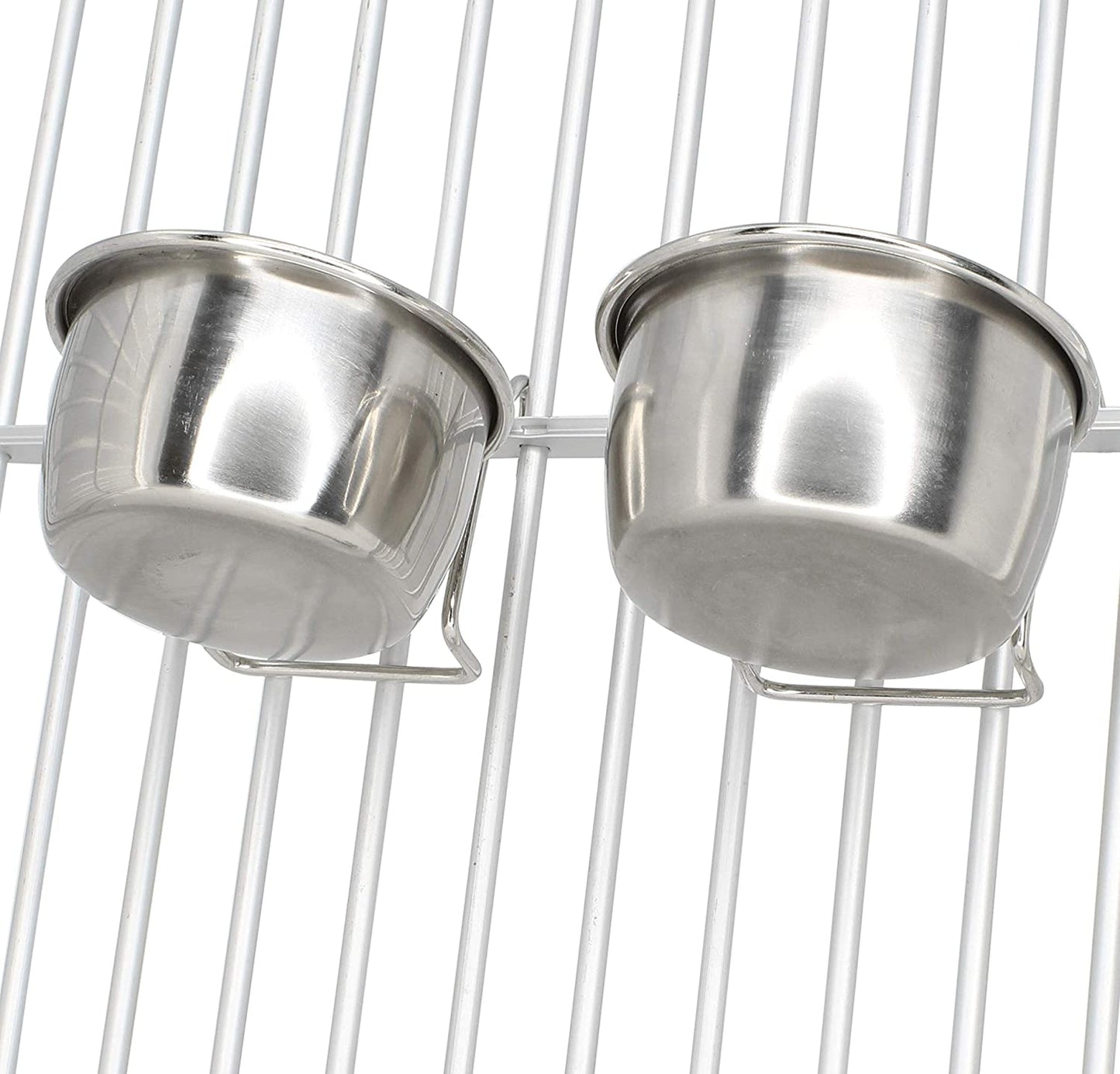 5Oz Stainless Steel Hook Cup 2 pack Durable Sturdy Reflective Liquid Water Budgie Parrot Parrotlet