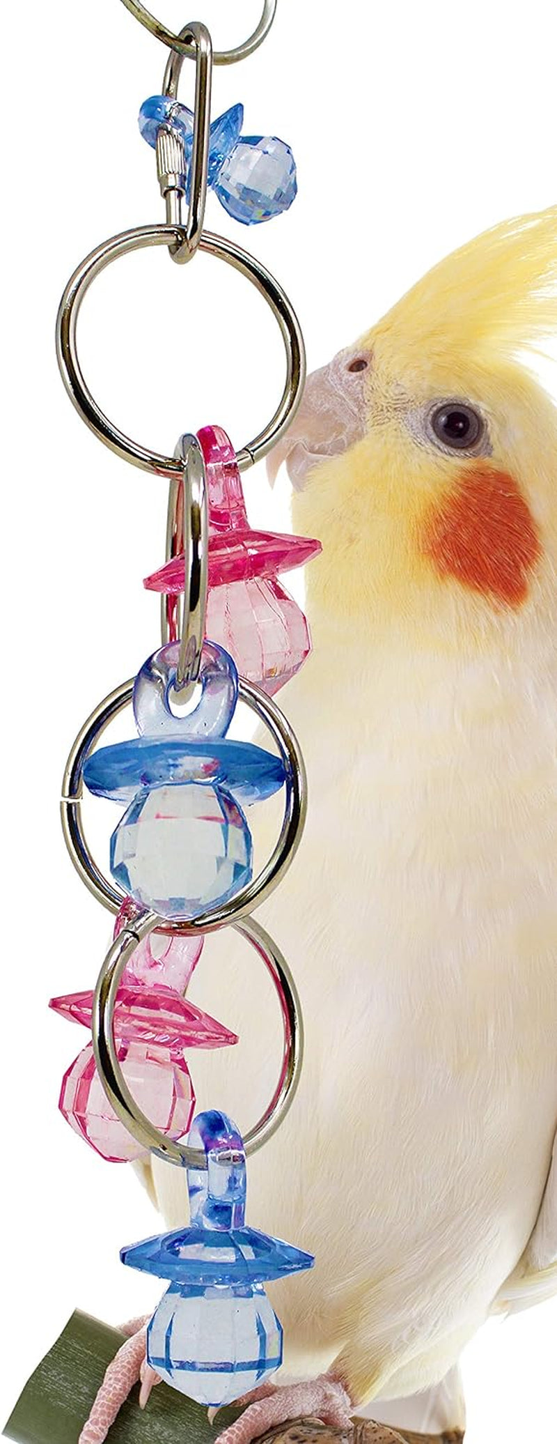 Chandelier Bird Toy Parrot Cage Toys Cages African Grey Conure Cockatiel. Quality Product Hand Made in the USA. (Blue and Pink)