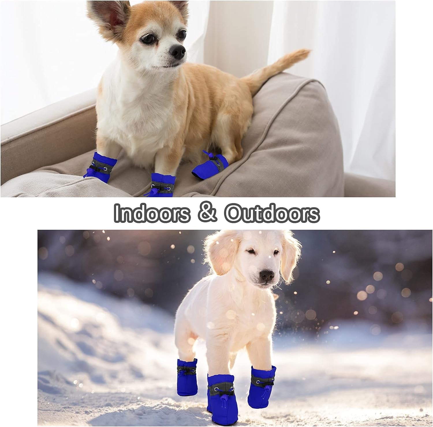 8 Pieces Dog Shoes Winter Warm Dog Paw Protector Anti-Slip Dog Boots with Reflective Straps for Dogs, Blue, Pink