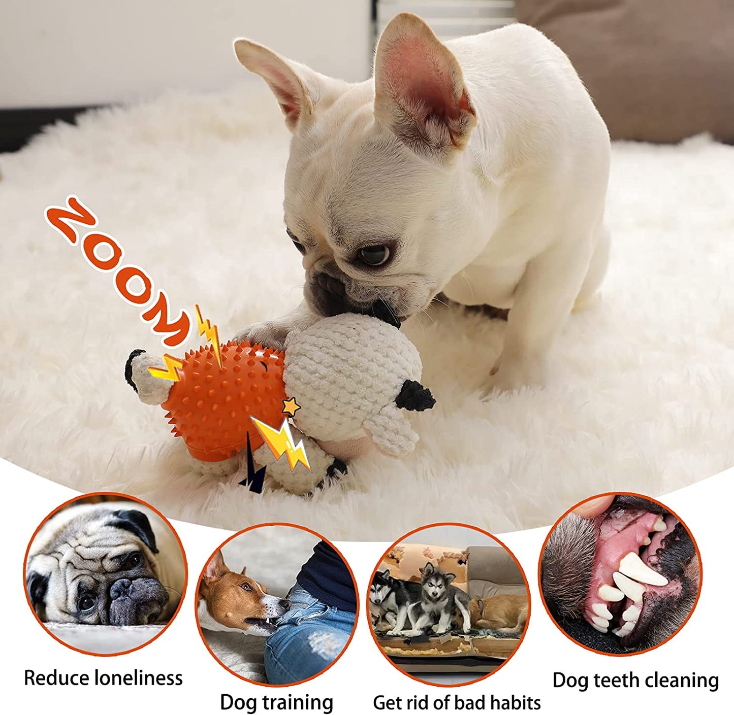 Dog Toys Stuffed Dog Chew Toys with Treat Dispensing Ball Squeaky Interactive Dog Toys for Small and Medium Dogs Puppy (Cow)