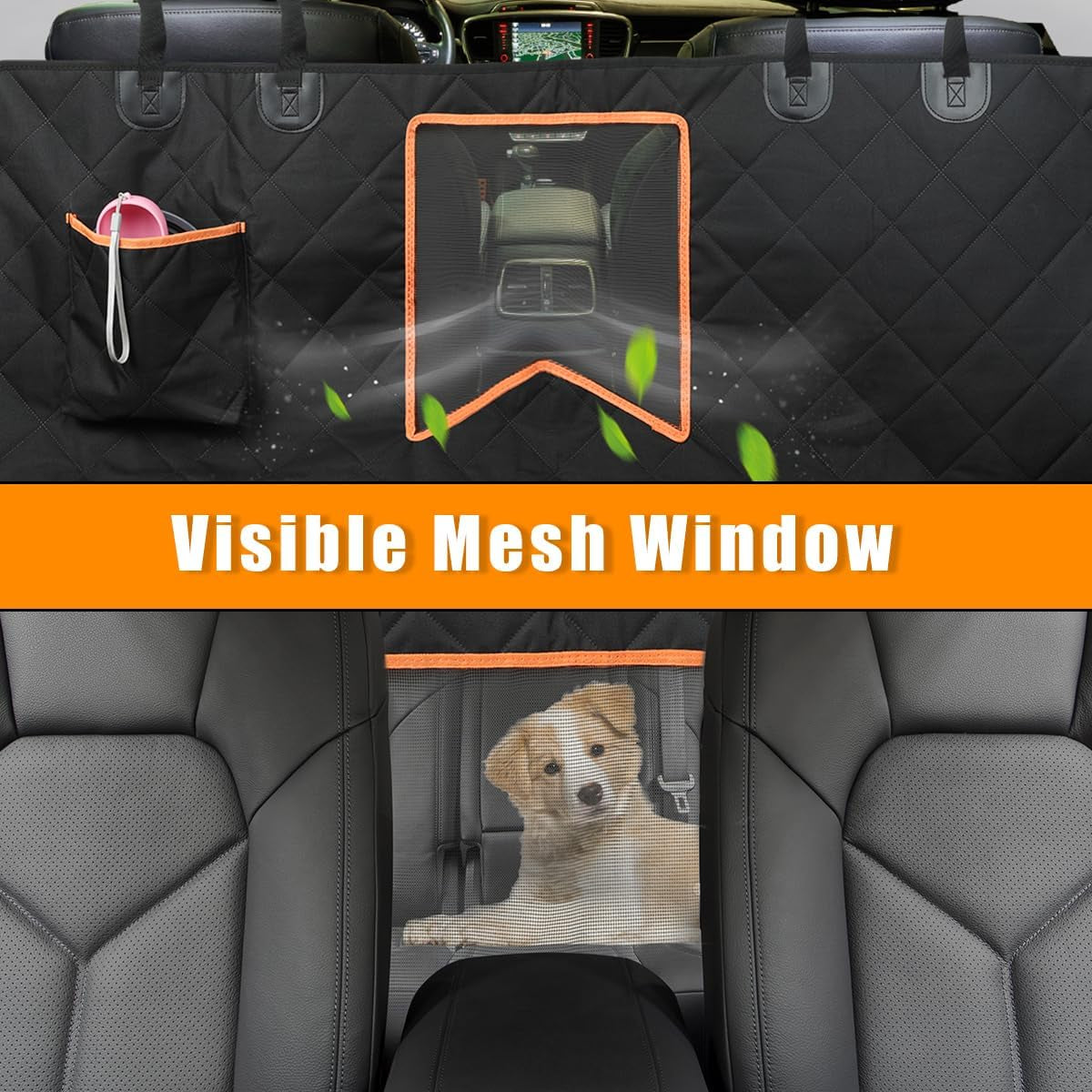 Dog Car Seat Cover, Waterproof Dog Car Hammock with Mesh Window, Anti-Scratch Nonslip Car Dog Cover Back Seat, Durable Pet Dog Seat Cover for Cars Trucks and Suvs