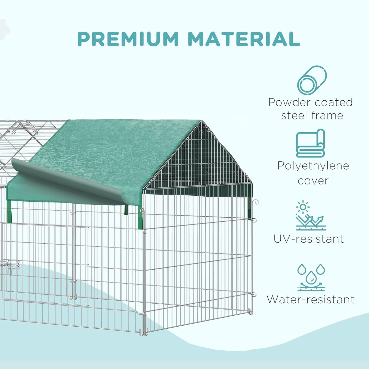 Catio Metal Chicken Run, 86.5" X 40.5" Portable Small Animal Playpen for Rabbit, Outdoor Dog Kennel with Water-Resistant Cover, Green