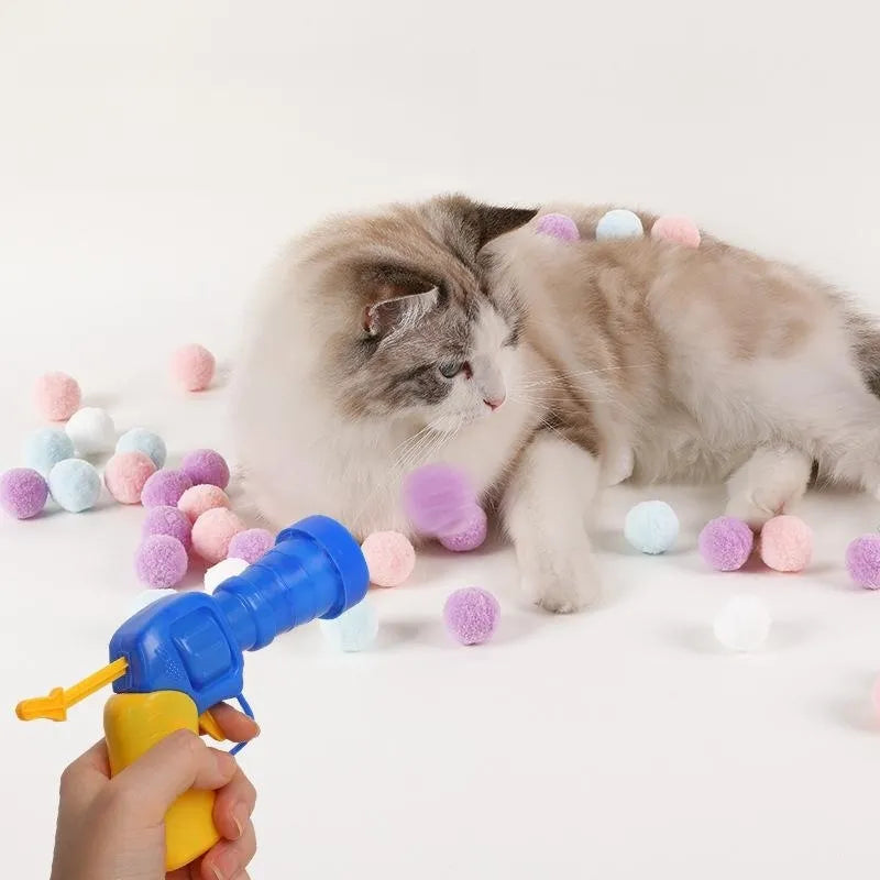 Cat Plush Ball Shooting Gun Silent Toy Interactive Relief Self Hi Fun Micro Elastic Static Sticking Fur Set Color Random