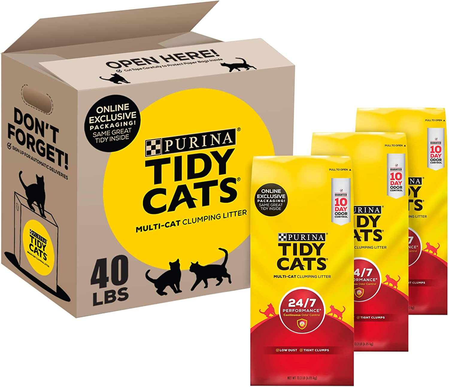 Clumping Cat Litter, 24/7 Performance, Clay Cat Litter, Recyclable Box - (3) 13.33 Lb. Bags