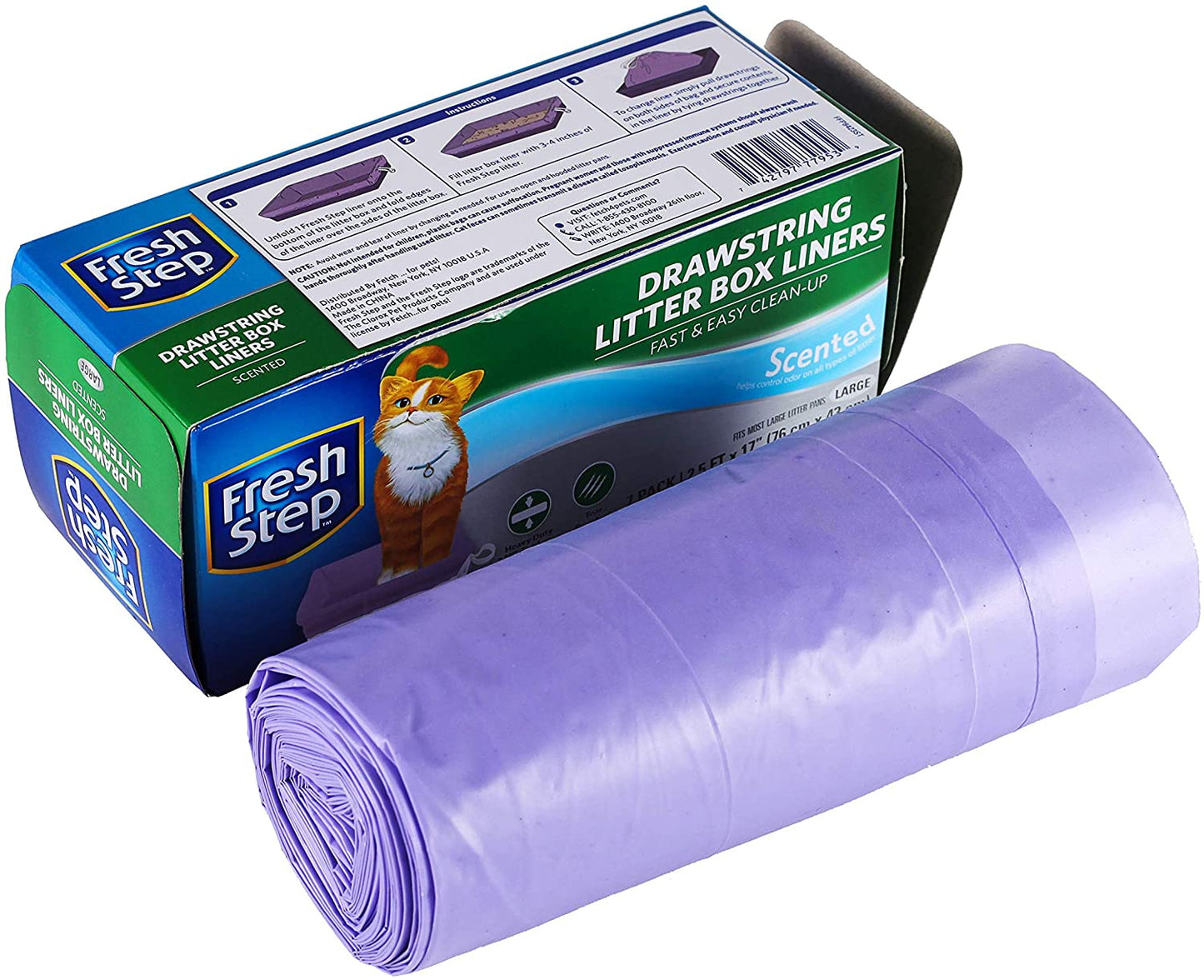 Drawstring Cat Litter Box Liners, Fresh Scent, Size Large, 30" X 17" - 7 Count | Kitty Litter Bags, Cat Litter Liners for All Cats to Keep Your Home Clean