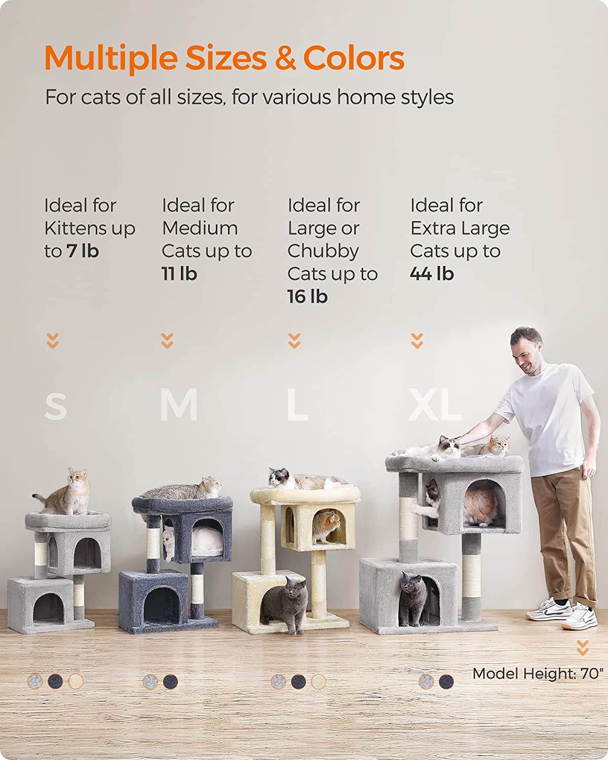 Cat Tree with Sisal-Covered Scratching Posts and 2 Plush Condos Cat Furniture for Kittens Light Gray UPCT61W