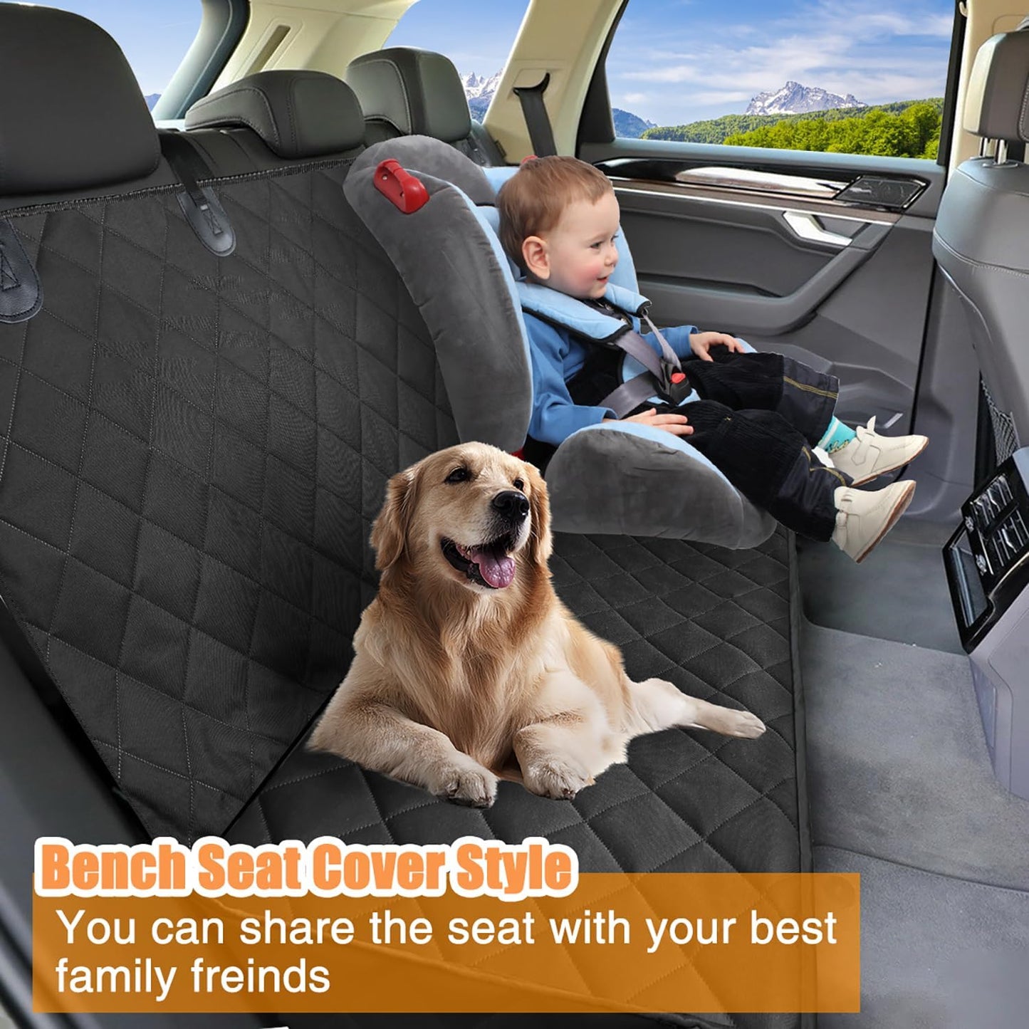 Dog Car Seat Cover, Waterproof Dog Car Hammock with Mesh Window, Anti-Scratch Nonslip Car Dog Cover Back Seat, Durable Pet Dog Seat Cover for Cars Trucks and Suvs