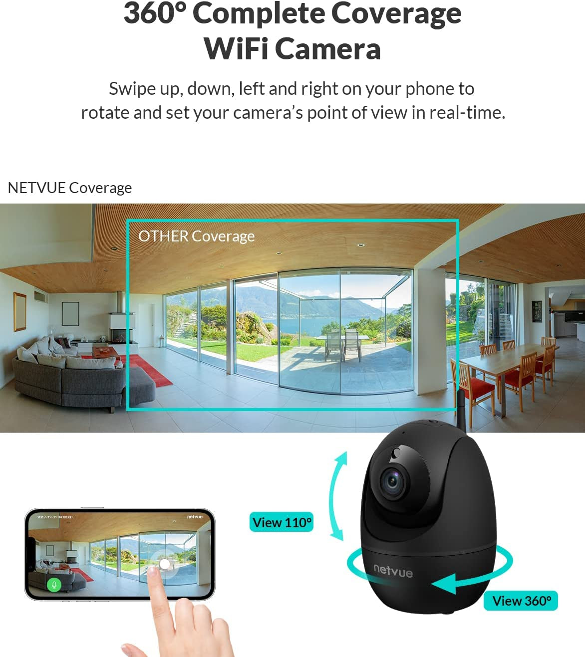 Indoor Camera, 1080P FHD 2.4Ghz Wifi Pet Camera, Home Camera for Pet/Baby, Dog Camera 2-Way Audio, Indoor Security Camera Night Vision, AI Human Detection, Cloud Storage/Tf Card, Black (Black)