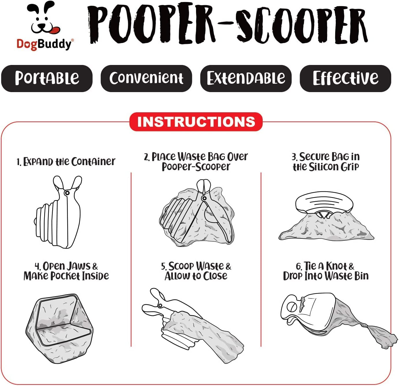 Pooper Scooper, Portable Dog Pooper Scooper, Poop Scoop for Small and Large Dogs, Pooper Scooper with Bag Attachment, Leash Clip and Dog Poop Bags Included (Medium, Kiwi)