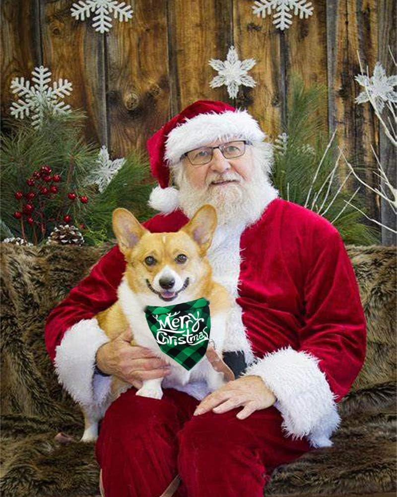 2 Pack Dog Christmas Bandana, Classical Buffalo Plaid Pet Bandana, Reversible Scarf Triangle Bibs Kerchief Set (2 Pack, Red&Green, Merry Chrismas Pattern)