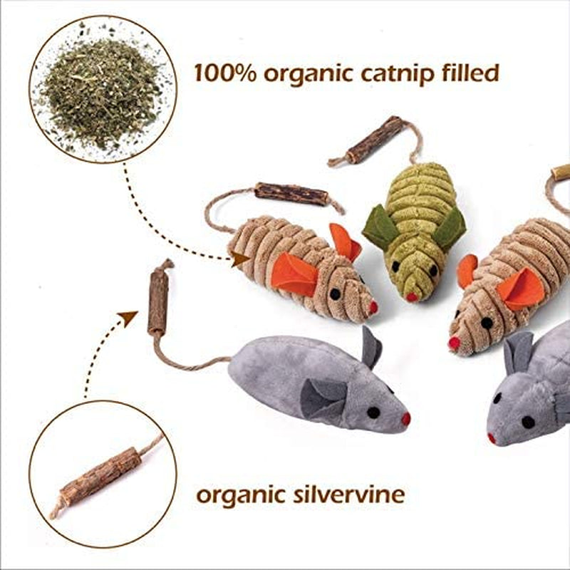 5Pcs Cat Catnip Toy Oirganic Silvervine Toys Plush Cat Chew Interactive Toys Cat Mice & Animals Toys for Indoor Cats and Kittens over 6 Months Old (Multicolor 5Pcs Mice)