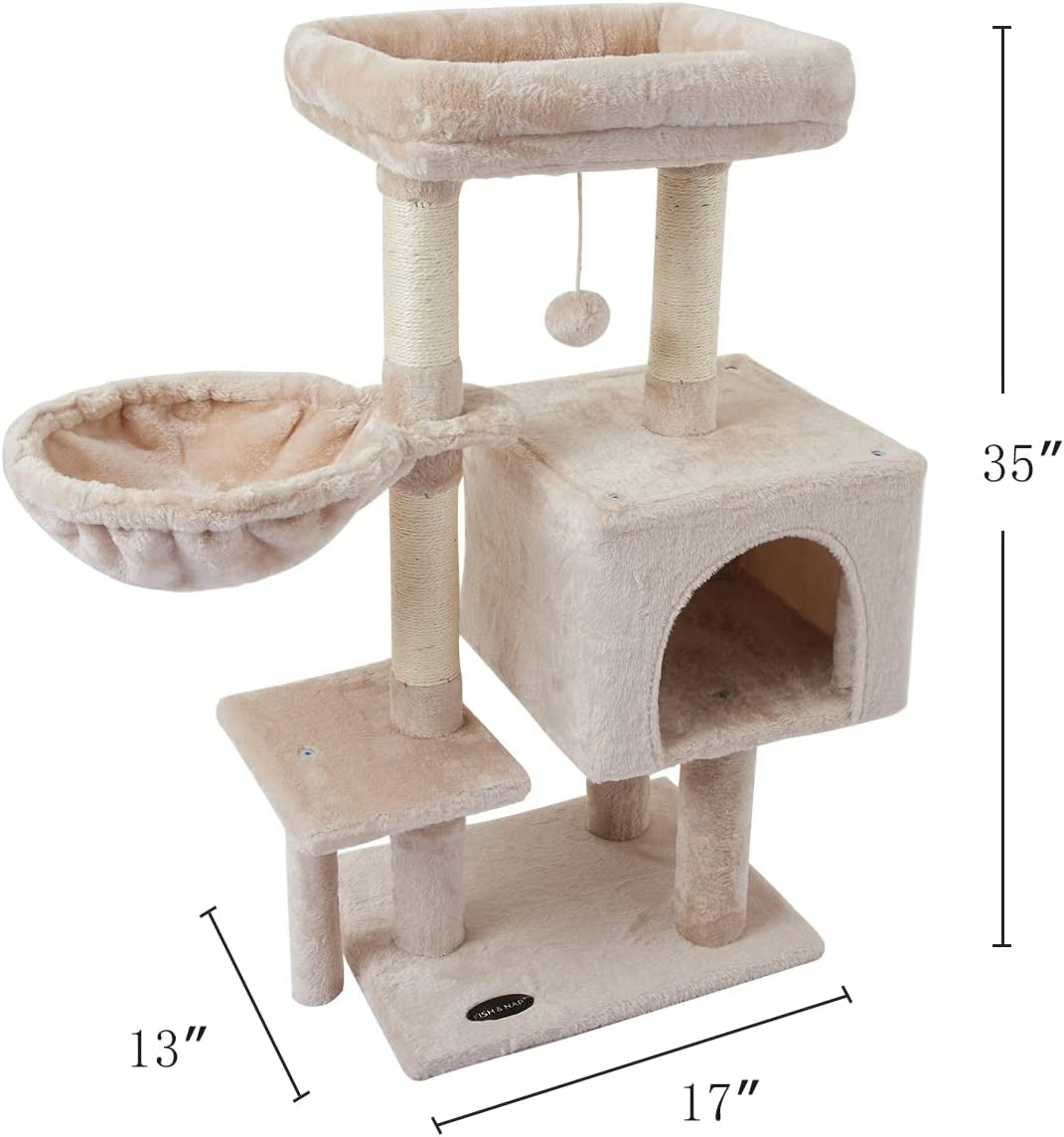 US09M Cute Cat Tree Kitten Cat Tower for Indoor Cat Condo Sisal Scratching Posts with Jump Platform Cat Furniture Activity Center Play House Beige