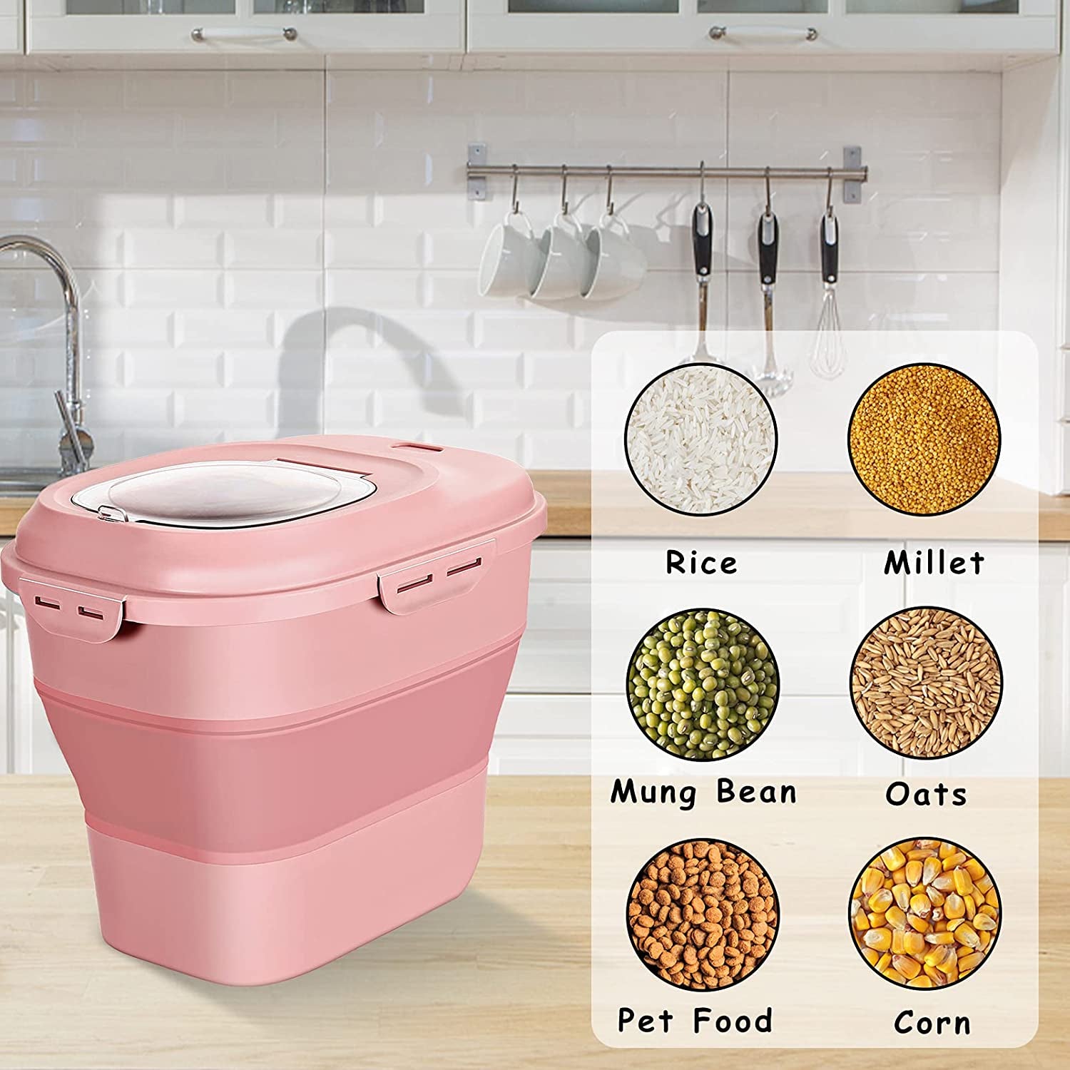 Collapsible Dog Food Storage Container, 30 Lb Pet Cat Pantry Plastic Large Containers Bin with Wheels Airtight Lids Locking Bowl, 50 Lb Kitchen Cereal Flour Sugar Rice Leakproof Sealable Dry Holder