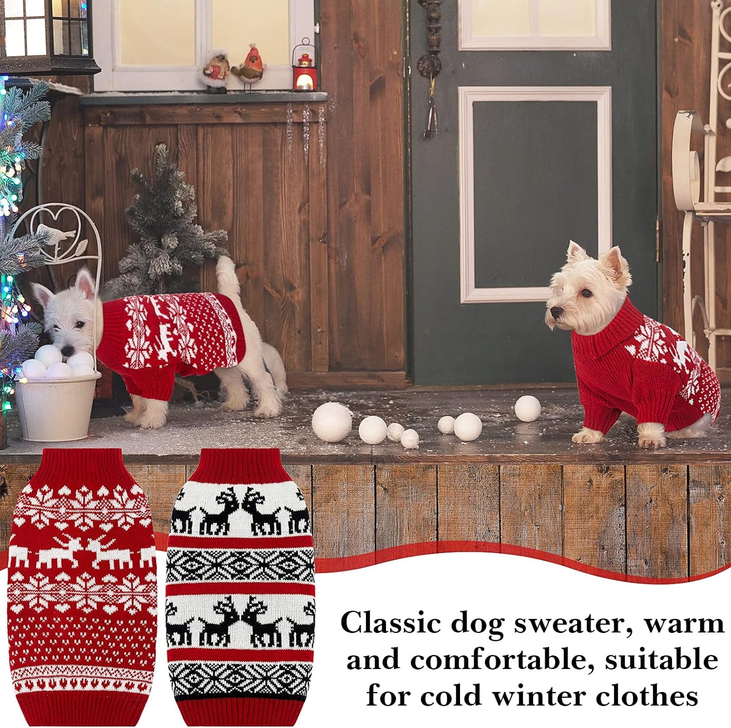 2 Pieces Dog Holiday Reindeer Clothes Christmas Snowflake Dog Sweater Red Dog Clothes Christmas Dog Clothes for Dogs Pets Cats Puppy Christmas New Year (Elk,Medium)