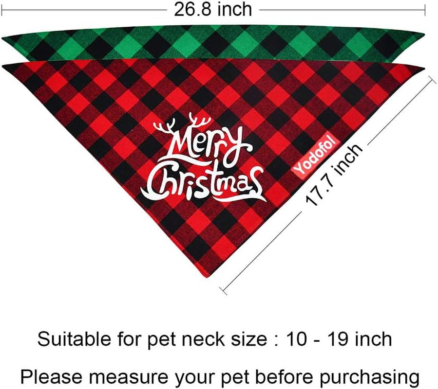 2 Pack Dog Christmas Bandana, Classical Buffalo Plaid Pet Bandana, Reversible Scarf Triangle Bibs Kerchief Set (2 Pack, Red&Green, Merry Chrismas Pattern)