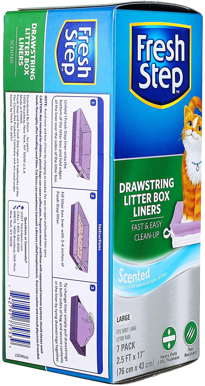 Drawstring Cat Litter Box Liners, Fresh Scent, Size Large, 30" X 17" - 7 Count | Kitty Litter Bags, Cat Litter Liners for All Cats to Keep Your Home Clean