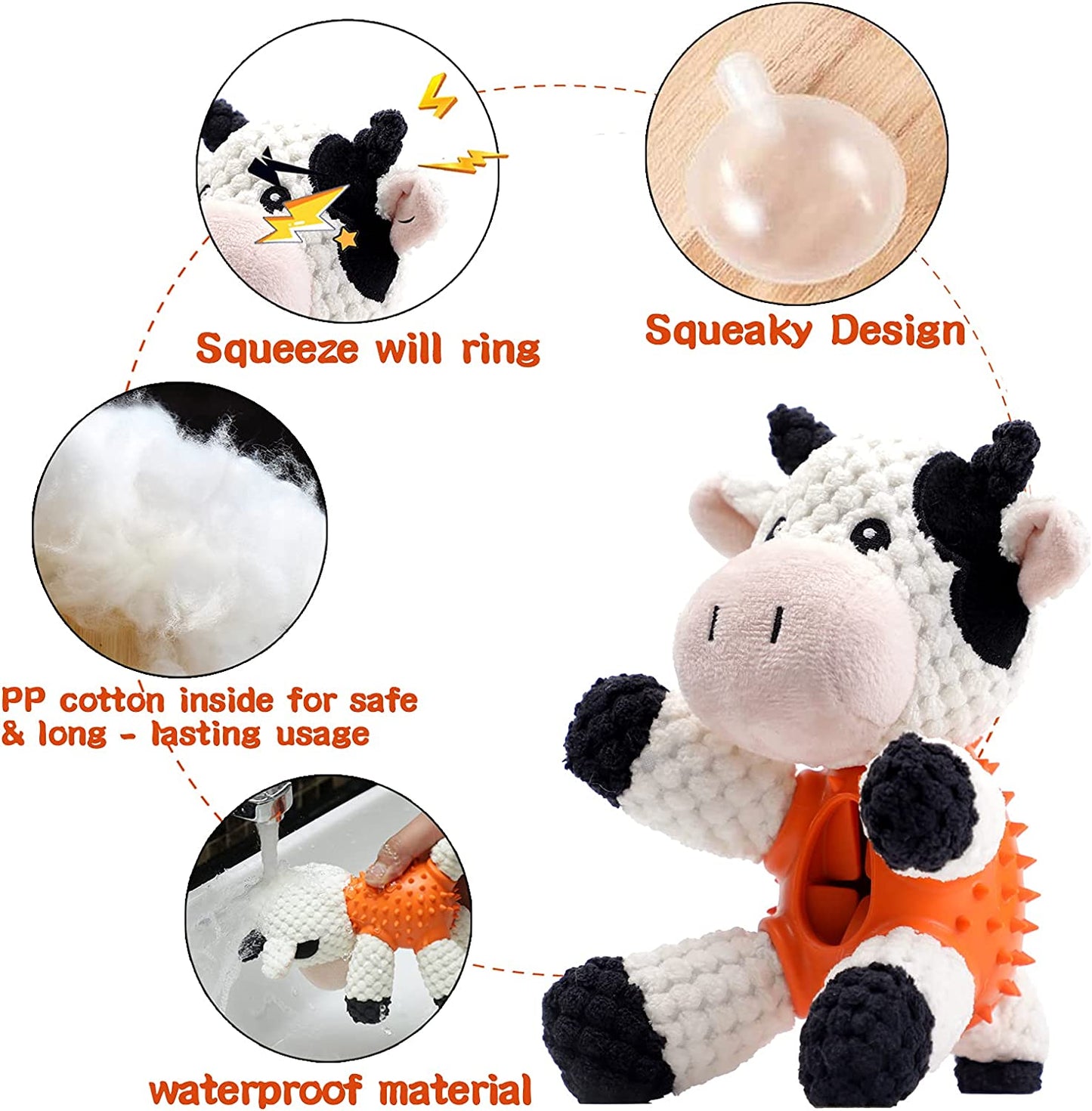 Dog Toys Stuffed Dog Chew Toys with Treat Dispensing Ball Squeaky Interactive Dog Toys for Small and Medium Dogs Puppy (Cow)