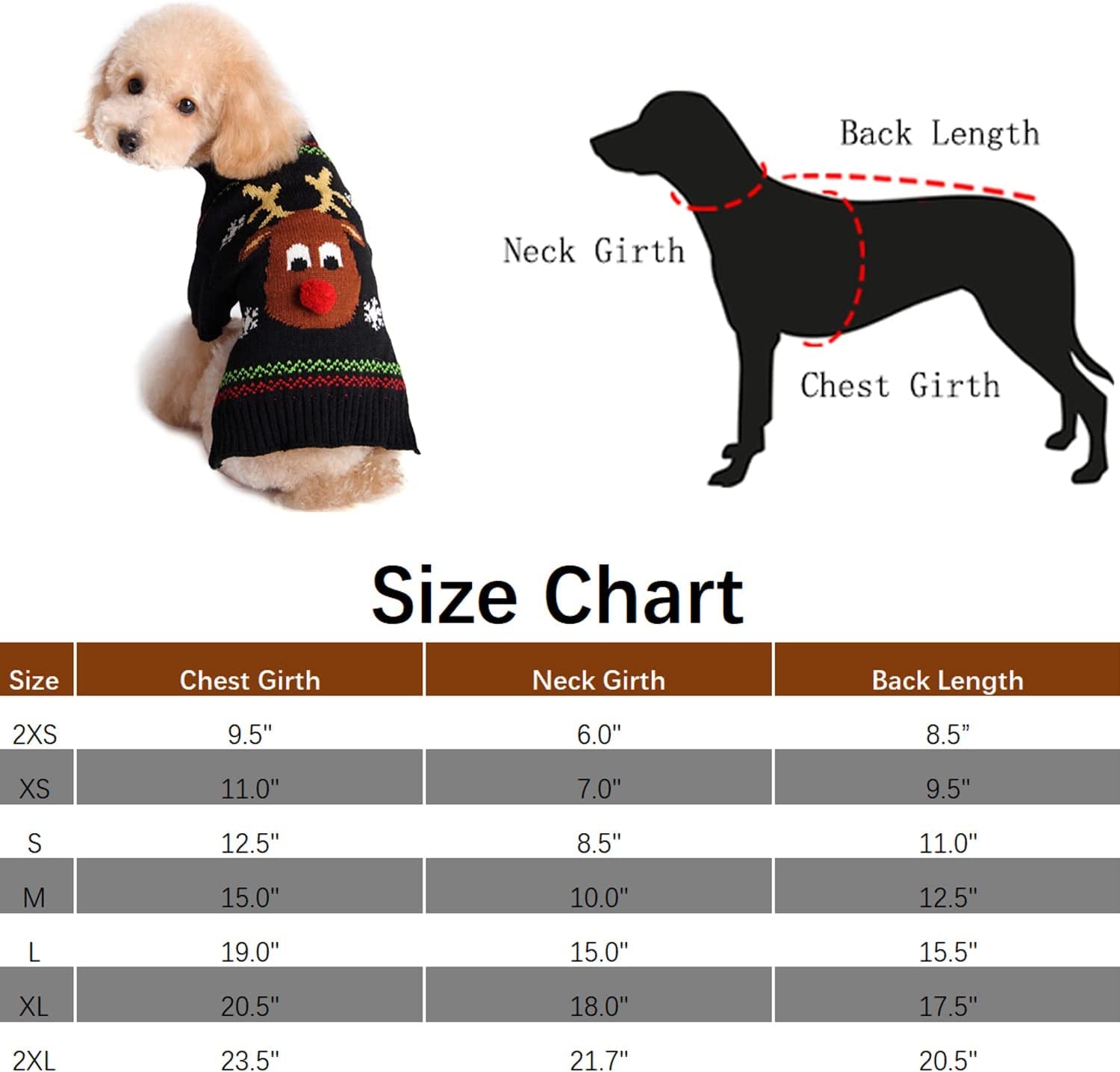 Pet Holiday Festive Deer Reindeer Cat Sweater Dog Sweater Winter Clothing Teddy Poodle Autumn Winter Clothes Pet Clothes Dog Clothes (Red Nose, Small)