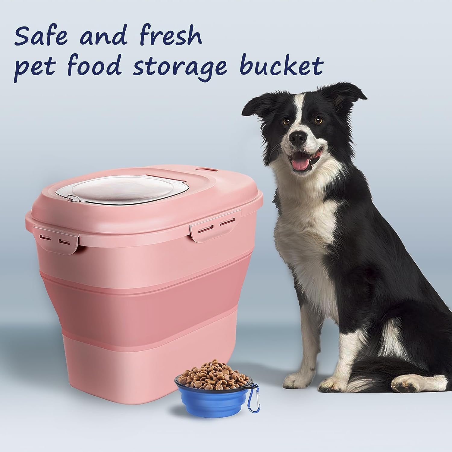 Collapsible Dog Food Storage Container, 30 Lb Pet Cat Pantry Plastic Large Containers Bin with Wheels Airtight Lids Locking Bowl, 50 Lb Kitchen Cereal Flour Sugar Rice Leakproof Sealable Dry Holder