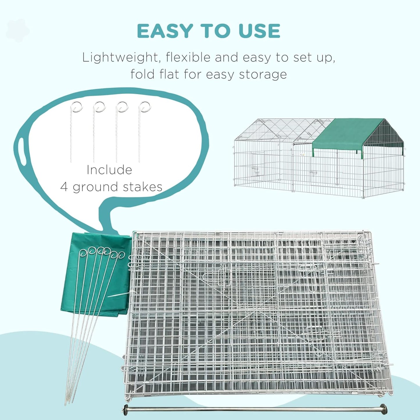 Catio Metal Chicken Run, 86.5" X 40.5" Portable Small Animal Playpen for Rabbit, Outdoor Dog Kennel with Water-Resistant Cover, Green