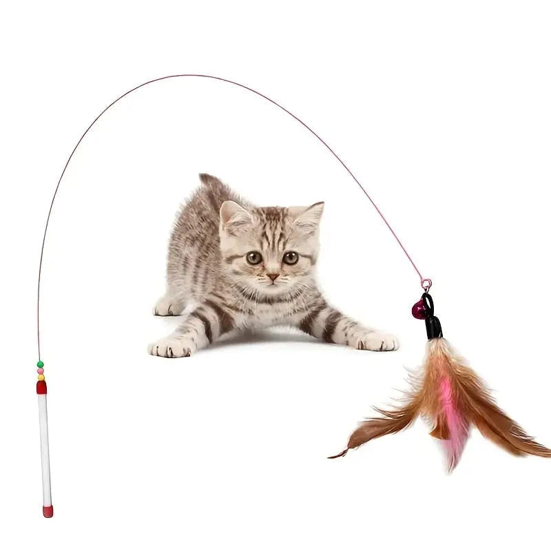 Cat Teaser Toy - Interactive Fishing Pole Toy with Bell for Indoor Cats to Play and Exercise