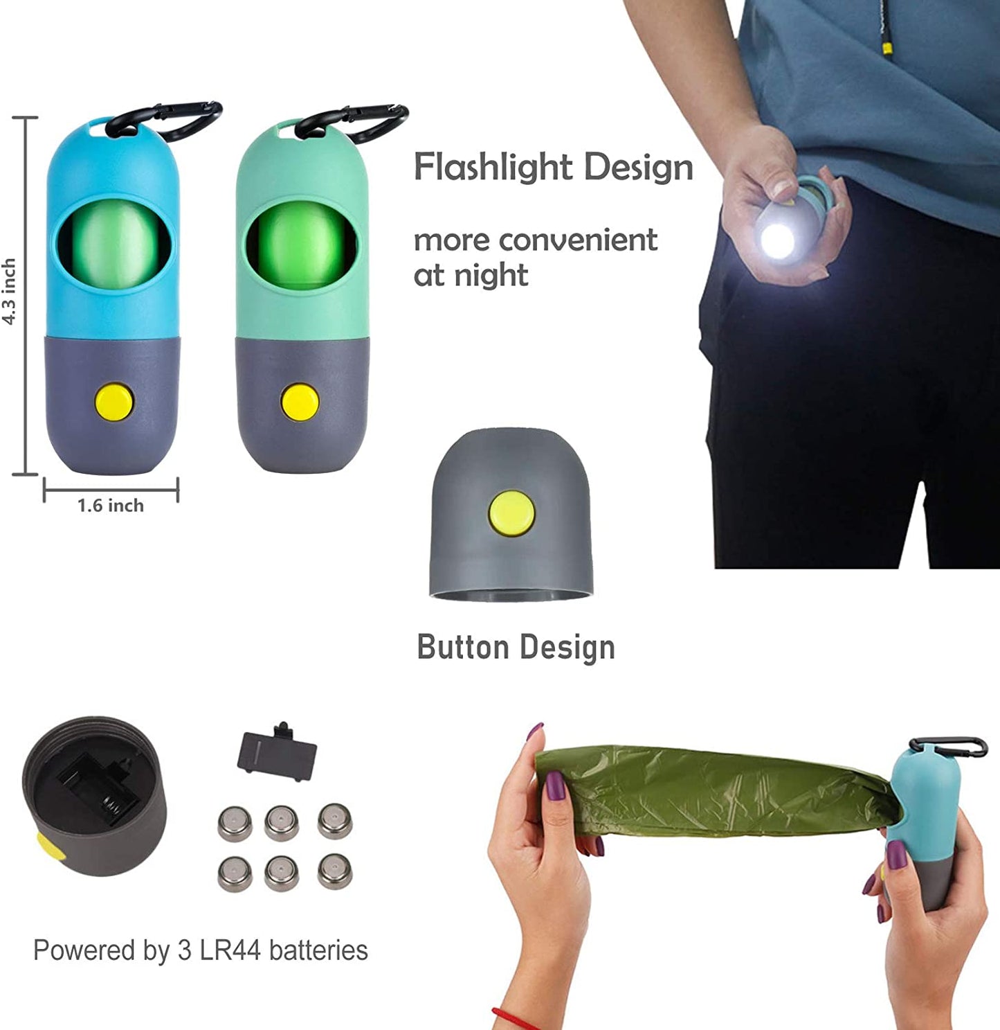 Dog Poop Bag Dispenser with Flashlight - Doggy Bag Holder, Leak-Proof Puppy Poop Bags, Extra Thick Strong Doggie Bags for Poop (120 Bags)