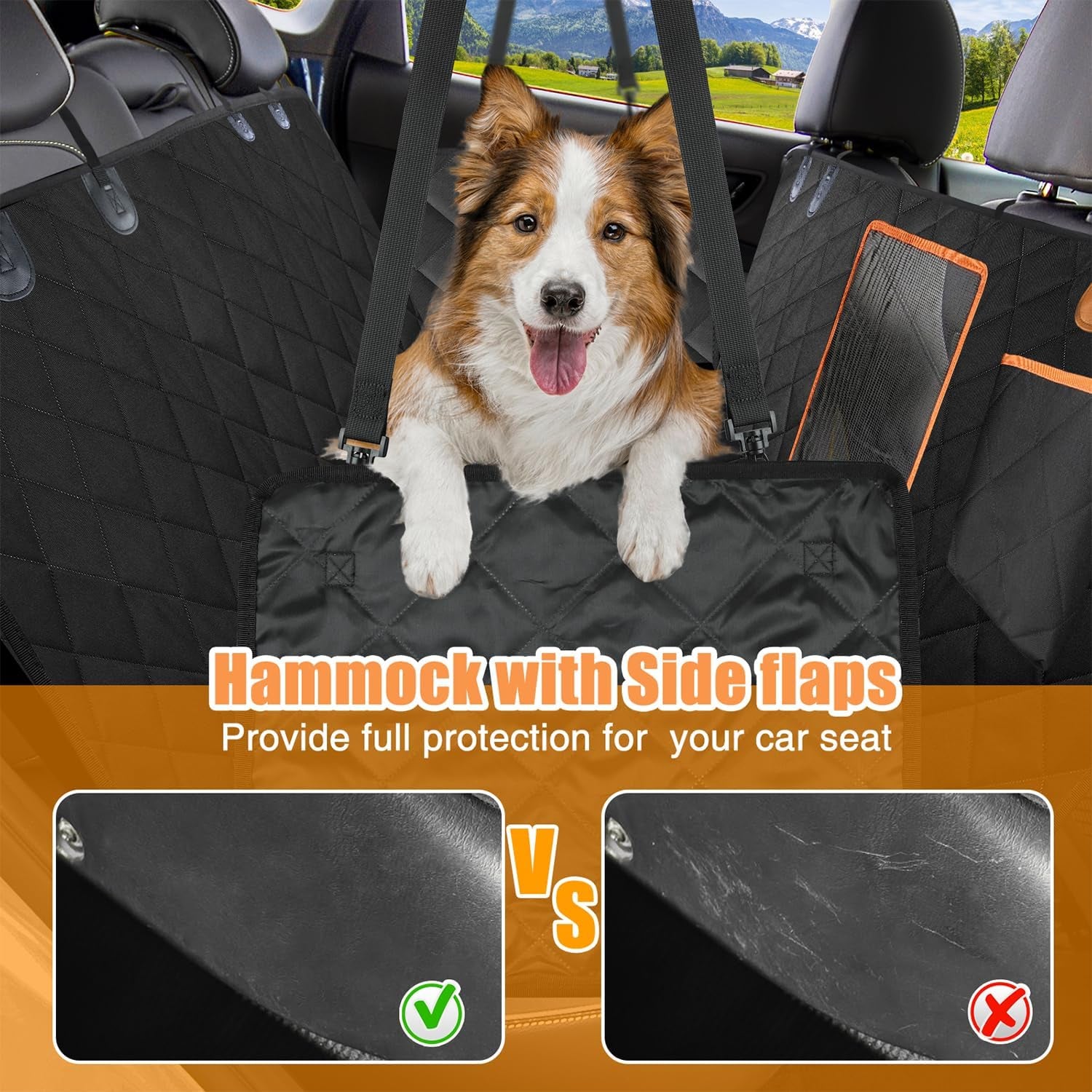 Dog Car Seat Cover, Waterproof Dog Car Hammock with Mesh Window, Anti-Scratch Nonslip Car Dog Cover Back Seat, Durable Pet Dog Seat Cover for Cars Trucks and Suvs