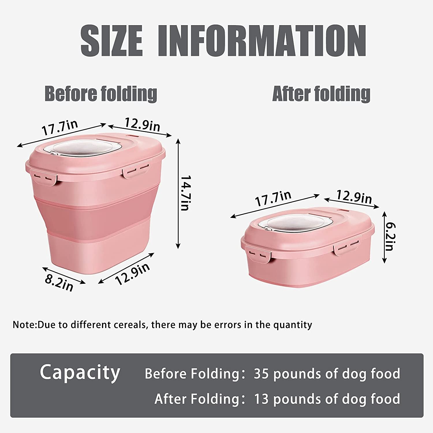 Collapsible Dog Food Storage Container, 30 Lb Pet Cat Pantry Plastic Large Containers Bin with Wheels Airtight Lids Locking Bowl, 50 Lb Kitchen Cereal Flour Sugar Rice Leakproof Sealable Dry Holder