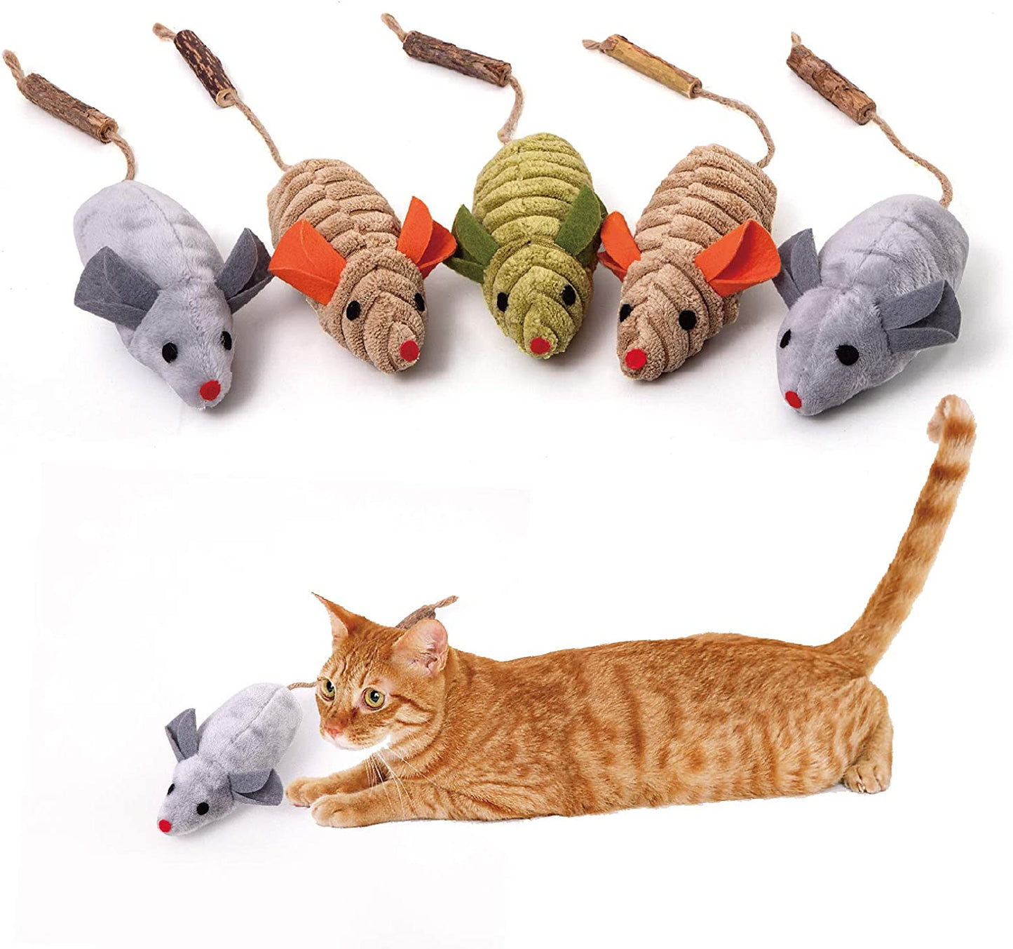 5Pcs Cat Catnip Toy Oirganic Silvervine Toys Plush Cat Chew Interactive Toys Cat Mice & Animals Toys for Indoor Cats and Kittens over 6 Months Old (Multicolor 5Pcs Mice)