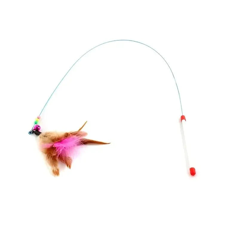 Cat Teaser Toy - Interactive Fishing Pole Toy with Bell for Indoor Cats to Play and Exercise