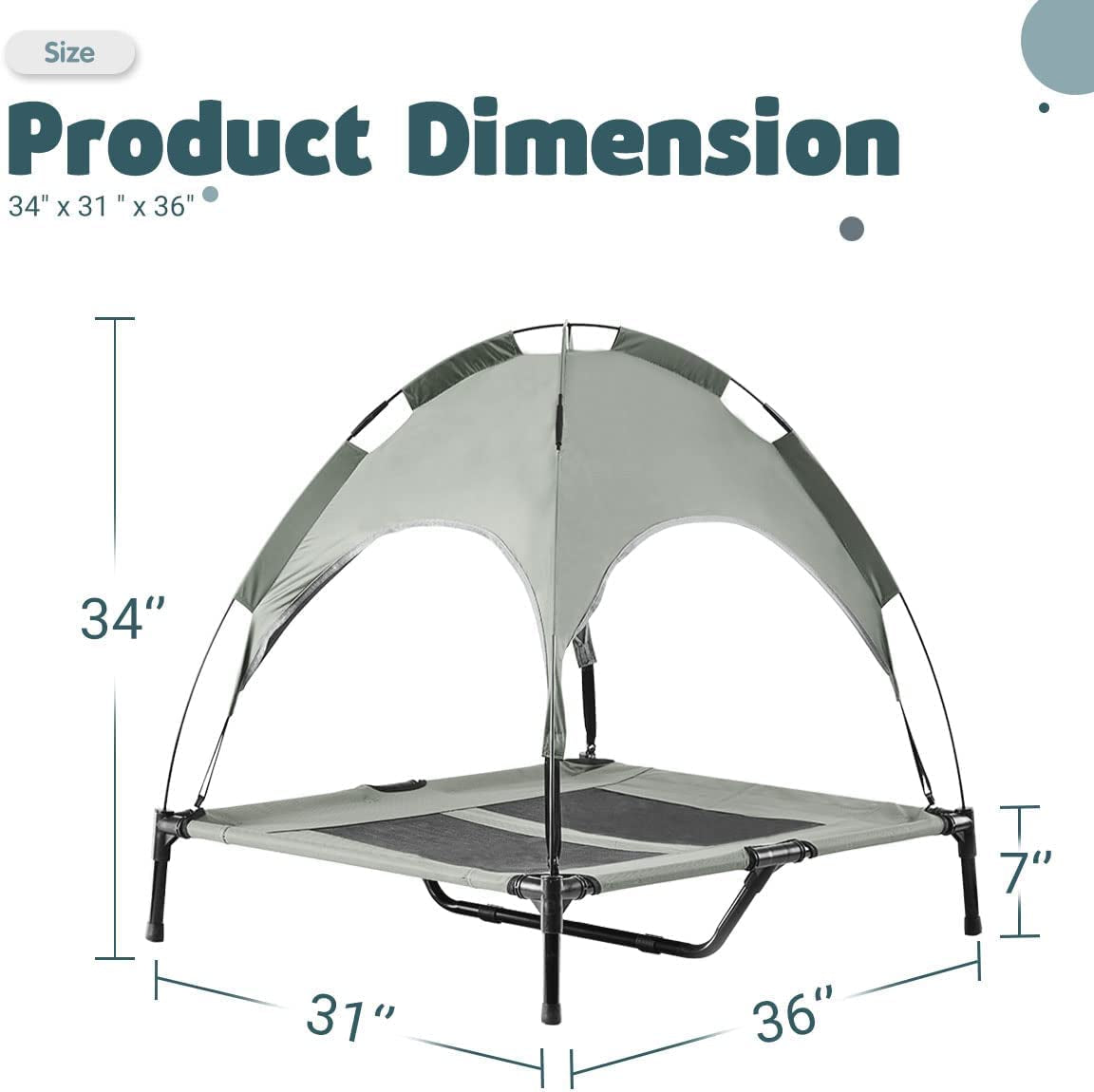 outside Lifted Dog Bed Waterproof Portable Dog Bed with Canopy for Medium Dogs Indoor and Outdoor, Detachable Dome Dog House with Removable Cover, with Extra Carry Bag, Grey