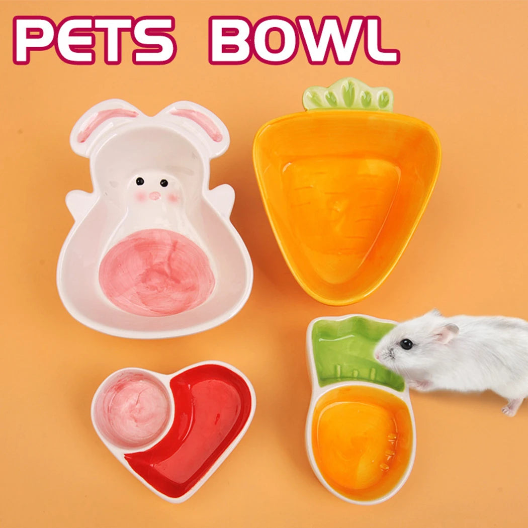 Cute Cartoon Carrot Rabbit Shape Ceramic Bowl Food Water Feeding Bowls for Small Animals Hamster Chinchilla Pet Feeding Supplies