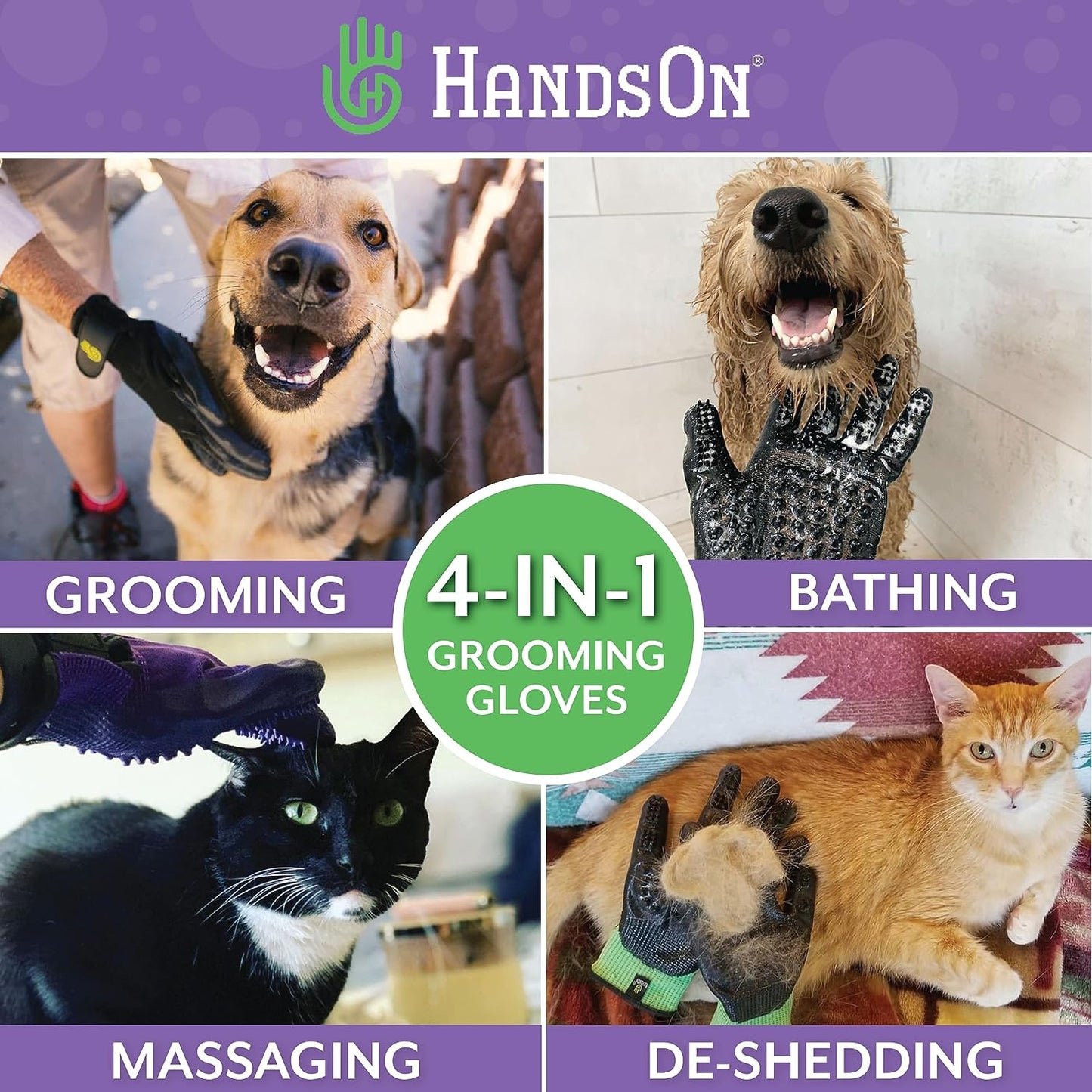Pet Grooming Gloves - Patented #1 Ranked, Award Winning Shedding, Bathing, & Hair Remover Gloves - Gentle Brush for Cats, Dogs, and Horses